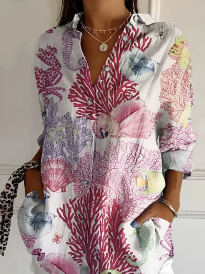 Camille|Lichte Blouse met Artistieke en Vloeiende Stijl