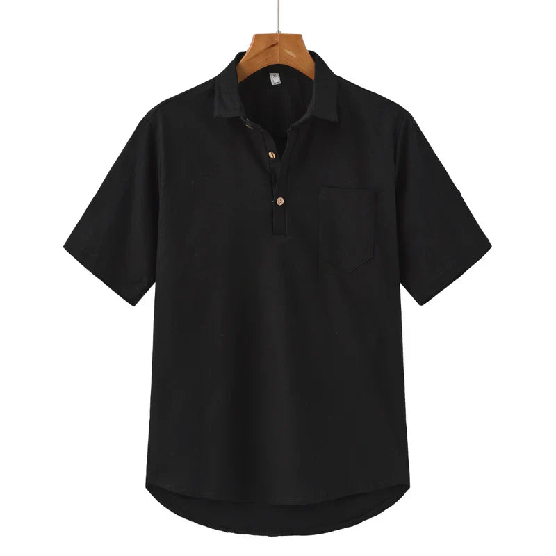 Joris | Short Sleeve T-Shirt with Open Collar and Half Buttoning