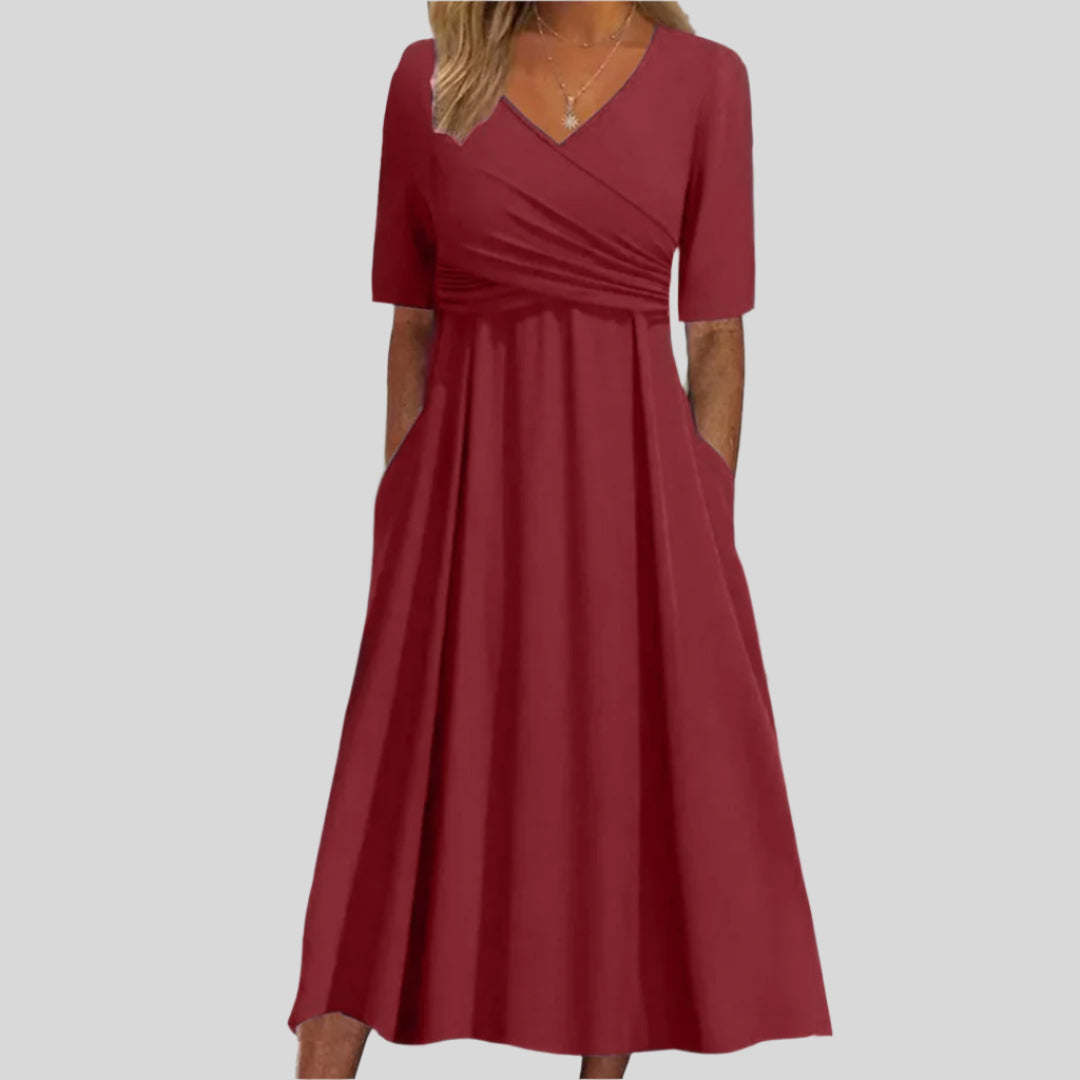 Faustine | Long Crossed Dress with Short Sleeves 