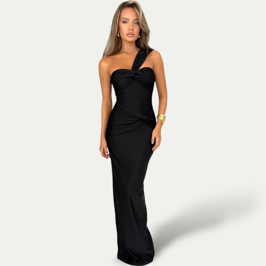 Carla | Abito Attillato Elegante – Lunghezza Maxi e Dettaglio Asimmetrico 