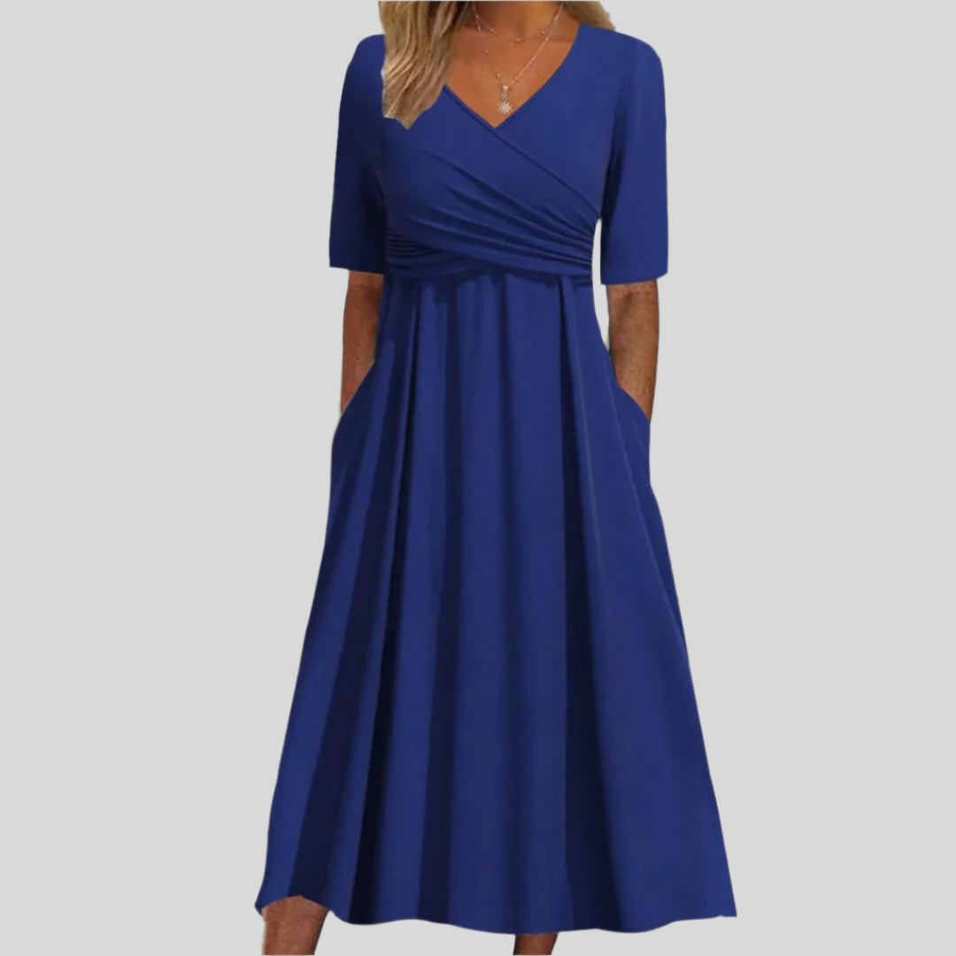 Faustine | Long Crossed Dress with Short Sleeves 