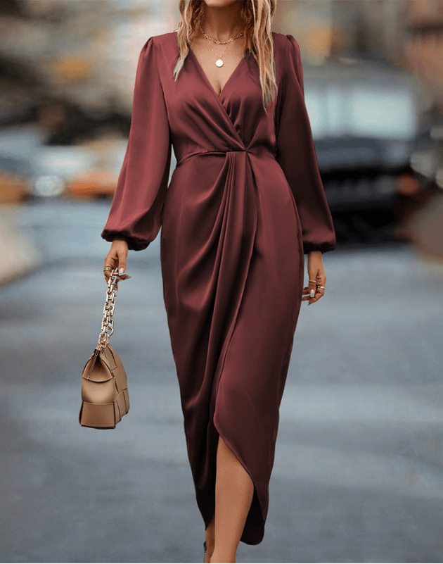 Marguerite | Chic Krysset Kjole med Lange Ermer 