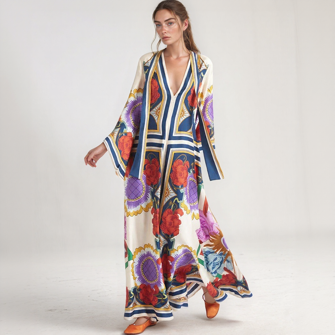 Djamila | Sukienka Maxi Kaftan Boho – Elegancka, Luźna i Płynna 
