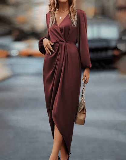 Marguerite | Chic Krysset Kjole med Lange Ermer 