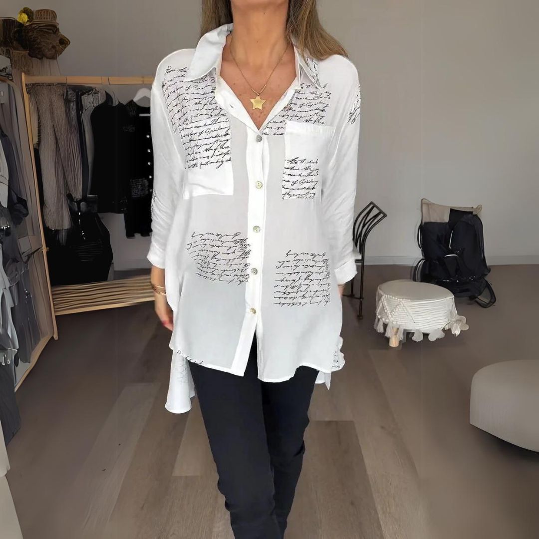 Sophie | Elegant Sommerbluse – Kunstneriske og Moderne Elementer 