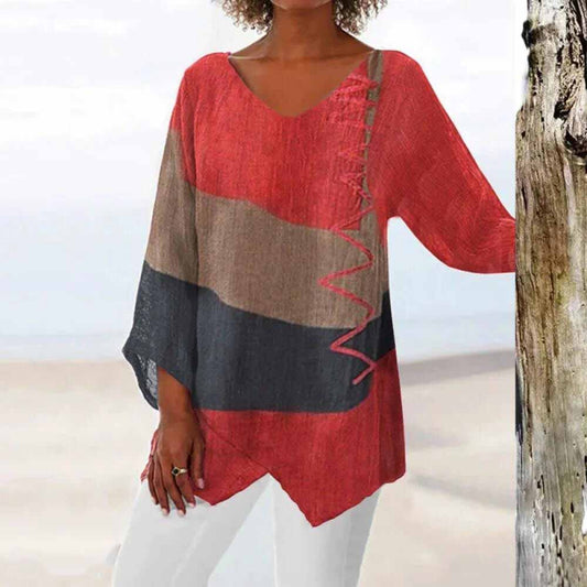 Sandra | Bluse Tunika – Stilig Trikolor og Originalitet 