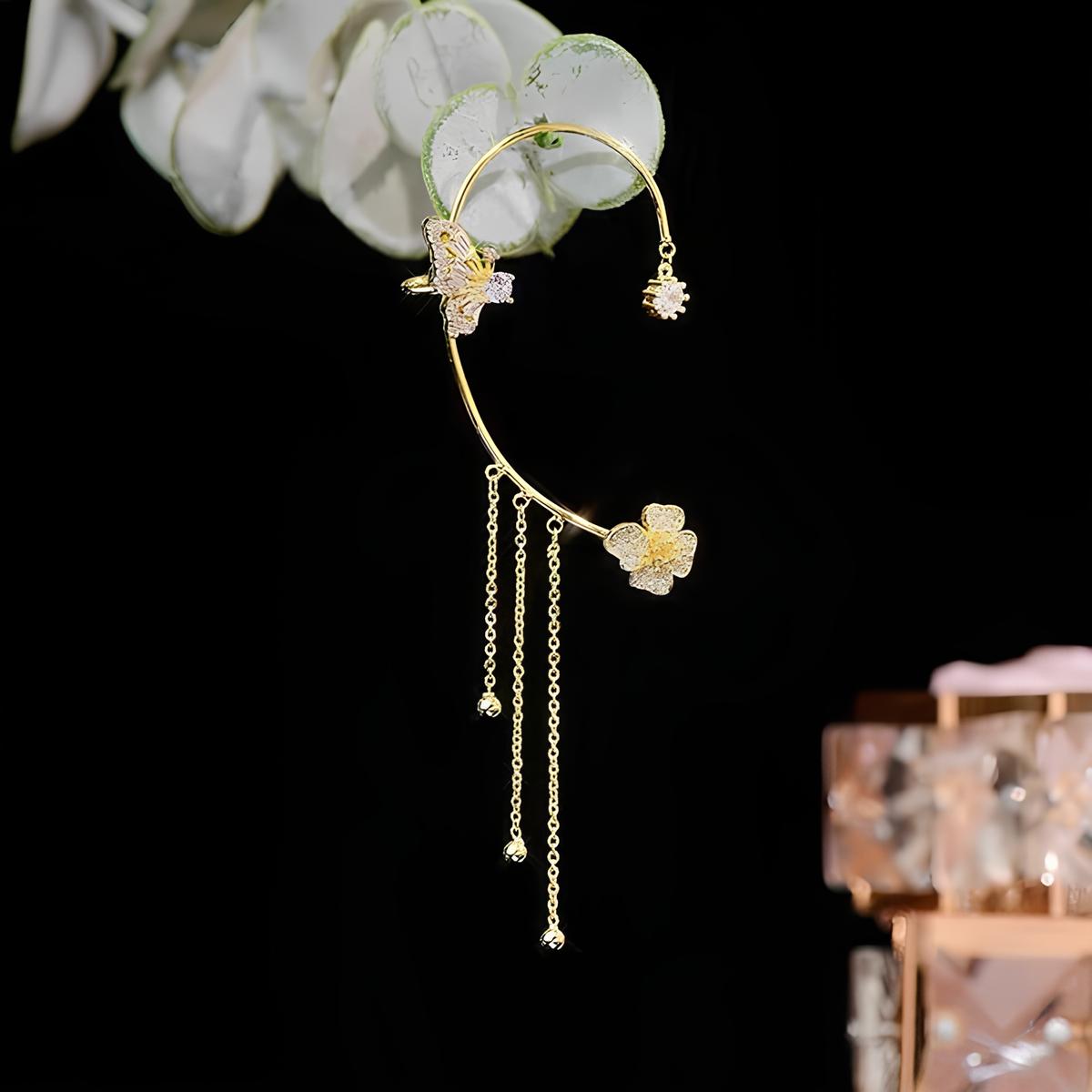Alexandra | Ørering med blomster og glitrende sommerfugl 