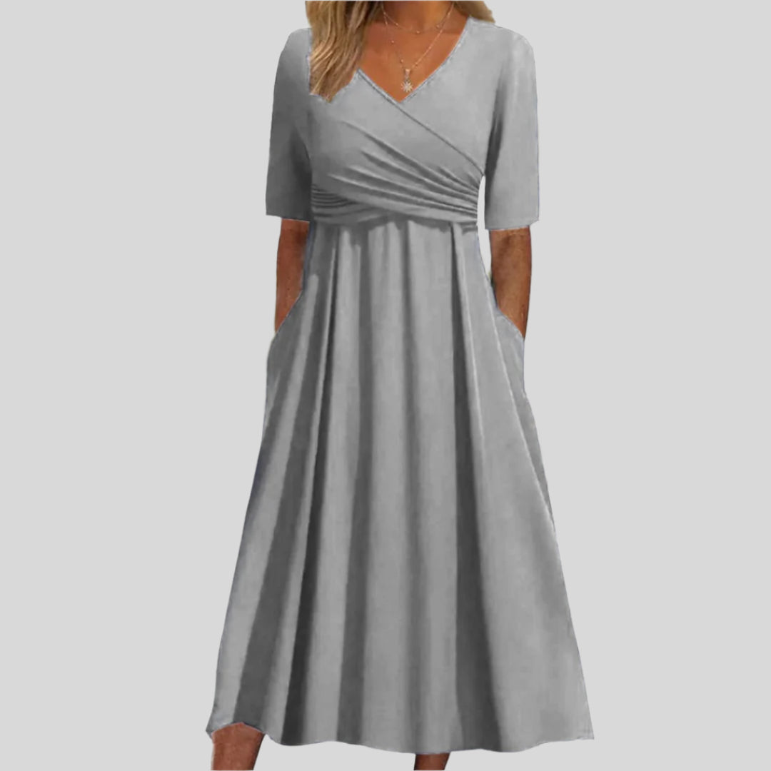 Faustine | Long Crossed Dress with Short Sleeves 
