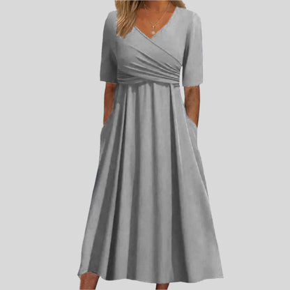 Faustine | Long Crossed Dress with Short Sleeves 