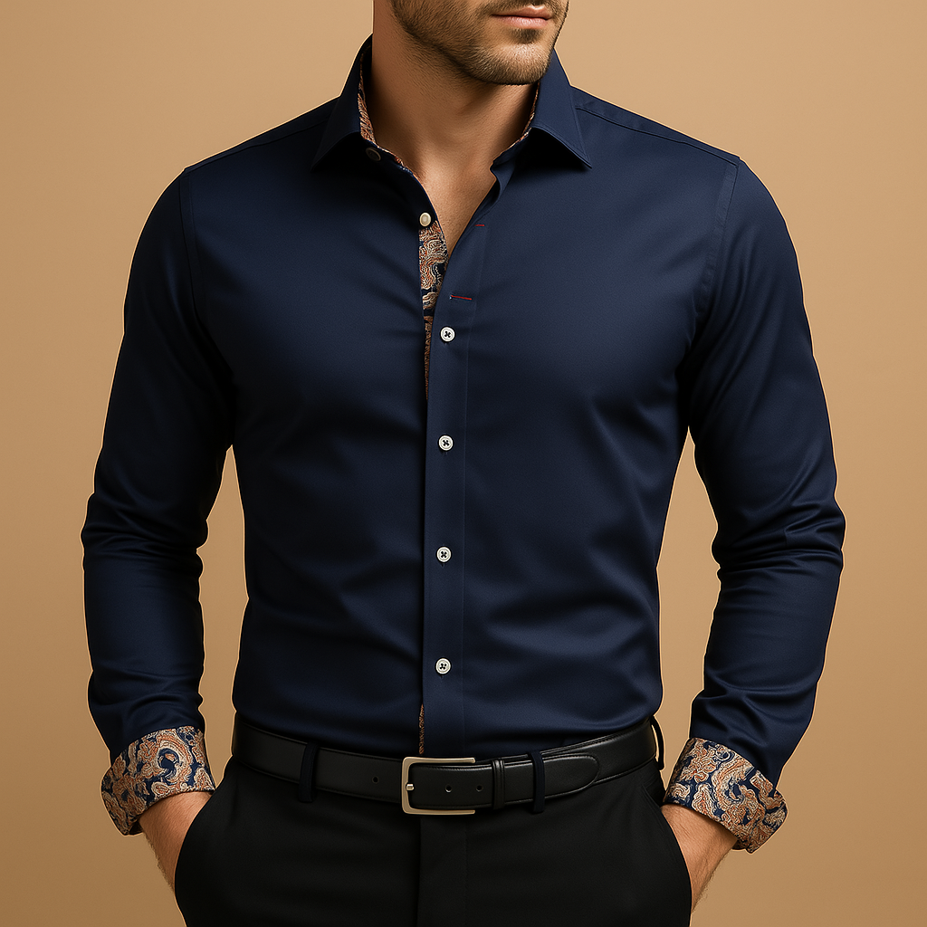 Loïc | Camisa Ajustada de Mangas Largas con Cuello Estructurado 