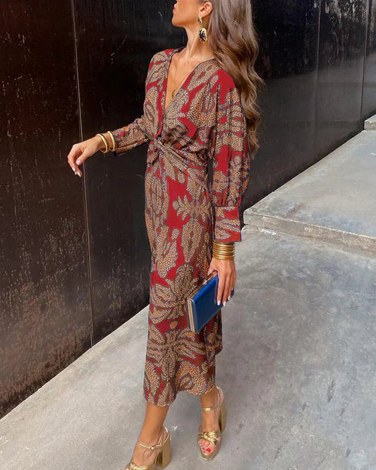 Loriane | Abito Stampato Chic a Maniche Lunghe 